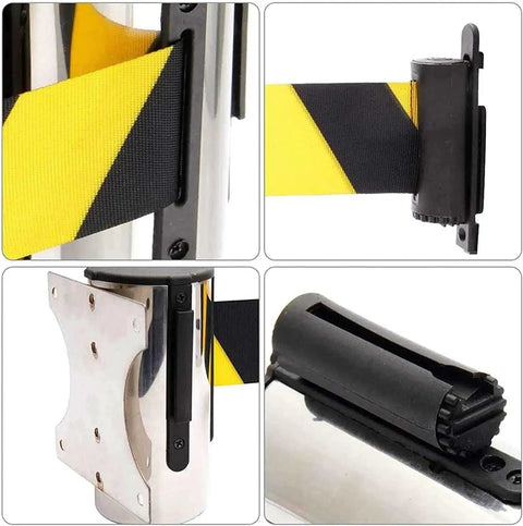 Straightforward Wall Mount Safety Barrier With Smooth Retractable Queue Rope Tough Crowd Control Bar For Bank Airport Event Space Saver That Keeps Lines Rolling Without Hogging Floor Space