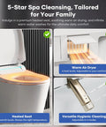 Hands Free Foot Operated Wall Mount Smart Toilet With Automatic Bidet Heated Seat Touchless Auto Flush features heated seat and air dryer.