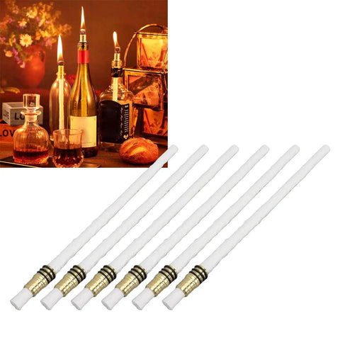 DIY Wine Bottle Torch Kit For Outdoor Patios And Gardens With 6 Brass Wick Holders, 20 Washers, And 6 Fiberglass Wicks shown