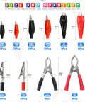 108 Pcs Alligator Clip Set With Red Black 35mm 45mm 53mm Metal Crocodile Clips And 5A 15A 30A Charging Clips For Laboratory Testing And DIY Electronics Projects shown with dimensions and quantities.