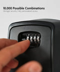 Close-up of fingers setting 4-digit combination on XXL Wall Mount Key Lock Box Outdoor Key Safe Waterproof Heavy Duty Metal Body