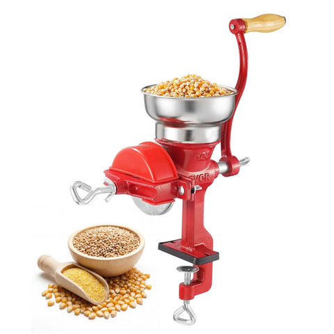 Manual Grain Mill With Low Hopper Hand Crank Cast Iron Grinder For Wheat Grains Spices Coffee Beans And Nuts Heavy Duty Table Clamp Dust Cover Non Electric Milling For Fresh Flavor At Home