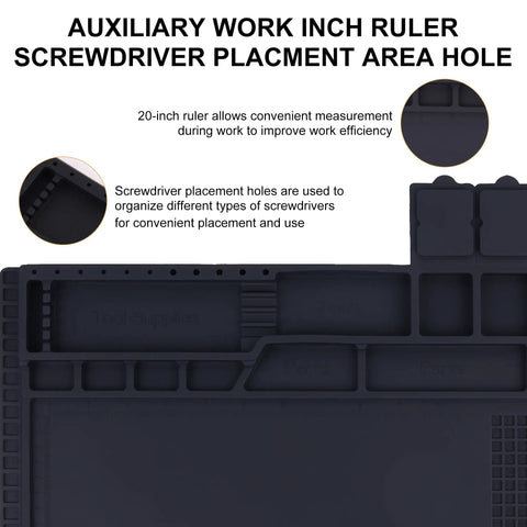 Magnetic Silicone Soldering Mat 932F Heat Resistant with built-in scale, screwdriver placements, and magnetic notches.