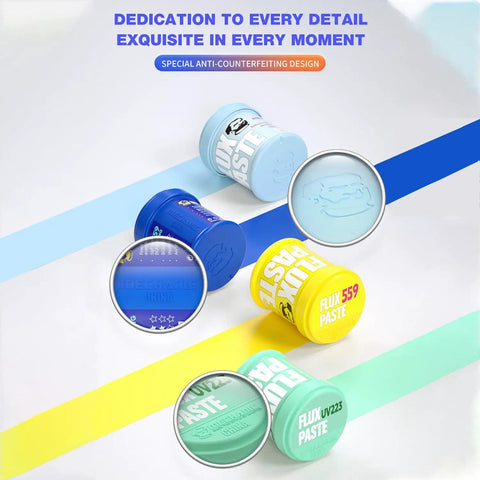 Lead Free Solder Paste Flux No Clean for SMD PCB BGA Rework and Soldering Repair Tool, Pro Grade Quality, product jars displayed