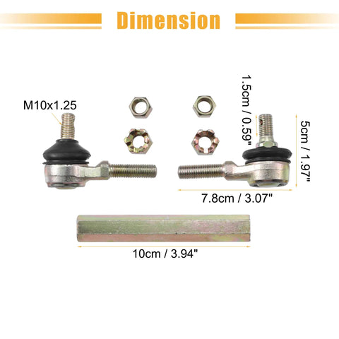 Steering Tie Rod End And Tie Rod Link For ATV Quad Four Wheeler Ball Joint Accessories Fits 50cc 70cc 90cc 110cc 125cc 150cc 200cc 250cc Pack Of 2 Durable Replacement Parts, M10x1.25, 7.8cm