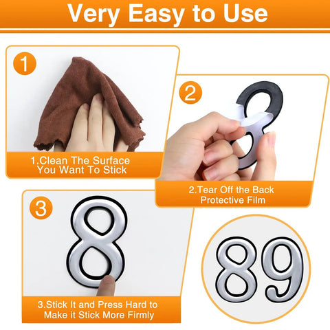 Step-by-step instructions for Easy Peel And Stick 3.8 Inch Reflective House Numbers Set Of 20 For Outdoor Use Waterproof ABS Plastic.