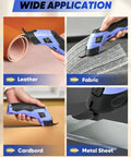 Rechargeable Cordless Electric Fabric Scissors And Cardboard Cutter With Tungsten Steel Blade cutting leather, fabric, cardboard, metal sheet.