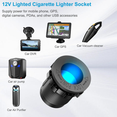 12V lighted cigarette lighter socket and accessories for mobile devices, part of Beefed Up 12 Volt USB Outlet RV Marine Switch Panel 4 In 1
