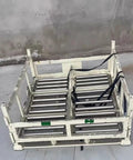 Heavy Duty 60cm Unpowered Roller Conveyor Belt With Jointable Discharge Slide For Rigs And Warehouses, Durable Stainless Steel Construction, MustHave Material Handling Solution For Bottled Goods Pallets And Plastic Drums. Front view of 60cm stainless steel roller conveyor