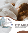 Resin Round Toilet Seat with Cover for Bathroom soft close feature preventing noise, placed next to sleeping person.