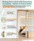 Lock Down Your Doorway With Heavy Duty White U Shaped Sliding Door Lock Featuring Tough Anti Pry Rotating Latch For 90 Or 180 Degree Barn Doors Quick High Mount Setup, showing adjustable latch and installation details.