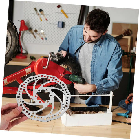 Heavy Duty Mechanical Disc Brake Set For Mountain Bike Front And Rear, Rock Solid Aluminum Brake Kit With 160mm Rotors displayed during installation.