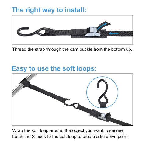 Heavy Duty Tie Down Straps With Hook Cam Buckle 1 Inch By 8 Feet 1200 Lb Break Strength 400 Lb Working Load instructions