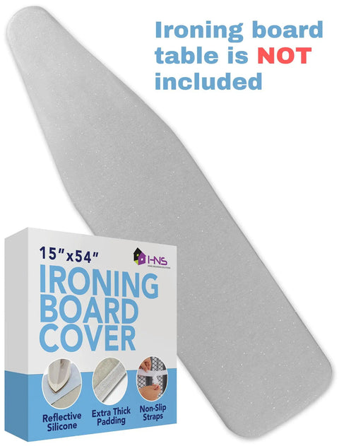 Silicone Coated Ironing Board Cover With Thick Padding And Straps Fits All Sizes, gray, 15x54 in, package shown