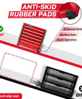 Anti-skid rubber pads on Beefed Up Heavy Duty 5 Drawer Rolling Tool Box In Red With Lockable Drawers Micro Roll Cab And Top Chest Stackable Steel Tool Cabinet For Garage Workshop And Truck Large Capacity Organizer For Tools And Parts, enhancing stability and quiet operation.