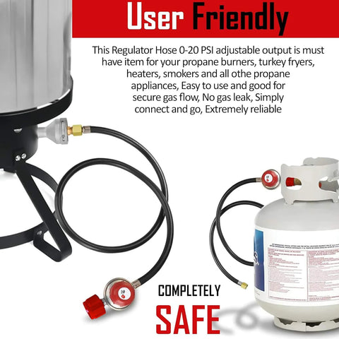GasOne 2109-RED propane regulator with 4 ft red hose and gauge for U.S. propane tanks