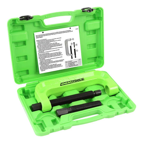 XL C Frame Ball Joint Press Kit For Trucks in green case, includes heavy-duty tool with extended reach for large adapters