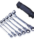 Six Piece Metric Ratchet Wrench Set With Double Box End Flex Heads, 72-Tooth Gear, 5 Degree Swing, 8-19mm Range, with organizer pouch