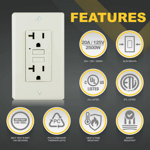 10 Pack 20A GFCI Outlets With LED Indicator Self Test Ground Fault Circuit Interrupter Duplex Receptacles And Wall Plate