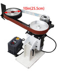 Rock Solid 2 By 71 Inch Variable Speed Belt Grinder With Three Flat And Rubber Grinding Wheels for precise knife sharpening.