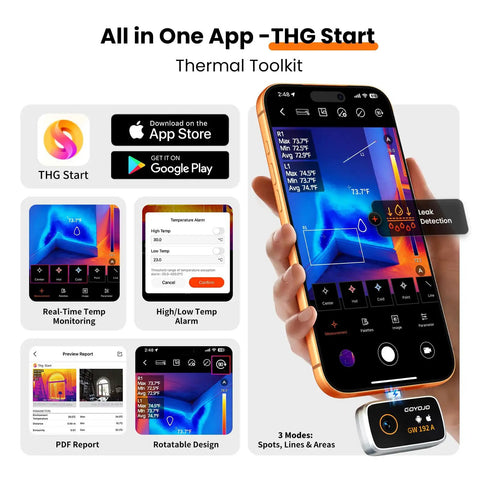 Plug And Play USB C Thermal Imaging Camera For iPhone Android Tablets And iPads With 192 By 192 Resolution in use showing interface and settings.