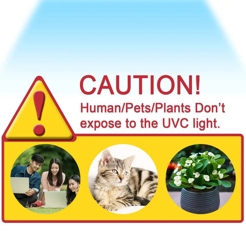 Warning signs for 9W In Duct HVAC UVC Lamp For Whole House Air Purification 253.7 Nm Ozone Free 110V, avoid human or pet exposure.