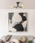4 Light Adjustable Socket Semi Flush Mount Ceiling Light In Matte Black With Matte Brass Accents Exposed E26 Base Pivot Joints Industrial Sputnik Style Fixture For Modern Living Rooms And Hallways above abstract wall art
