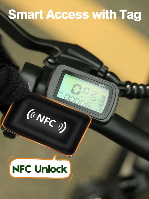 Beast 1200W Folding Fat Tire Ebike With 48V 13Ah Battery, NFC Unlock, Step-Through Cargo Frame, 20x3 Fat Tires, Up To 55 Miles, Speeds Over 20 MPH, 7-Speed Gearing, Black NFC display and tag