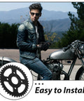 Rear Sprocket Gear With Bore And Pitch For Dirt Bike And Electric Scooter Replacement next to motorcycle