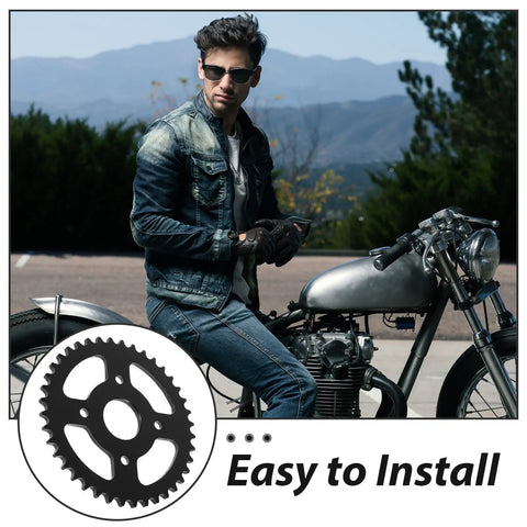 Rear Sprocket Gear With Bore And Pitch For Dirt Bike And Electric Scooter Replacement next to motorcycle