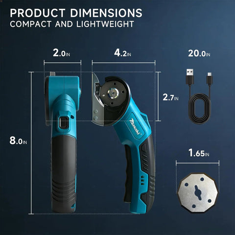 Heavy Duty Cordless Electric Scissors And Cardboard Cutter With Safety Lock Rechargeable Battery Led Light dimensions display