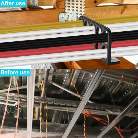 50 Pack Cable Chase Wire Brackets Heavy Duty Plastic Bracket Support Organizer keeping cables tidy in an organized tech setup.