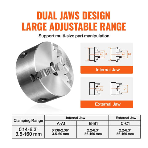 Tough As Nails 6 Inch 3 Jaw Lathe Chuck With Self Centering Quench Hardened HT300 Body And Reversible Steel Jaws Featuring T Key Wrench For CNC Mills And Garage Workbenches