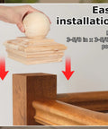 Set Of Four Bright Yellow Cedar Ball Finials For 4x4 Fence Posts being installed on a wooden fence post, showing easy installation.