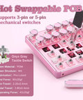 Pink Retro Mechanical Gaming Keyboard Boss Level Design Featuring Classic Typewriter Layout with hot swappable PCB and Onyx Gray switches.