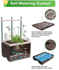 Raised Garden Bed Planter Box With Trellis 61.4 Inch Self Watering System For Climbing Plants No Fuss Indoor Outdoor Garden Bed for efficient planting with internal view of self-watering system and drainage components.