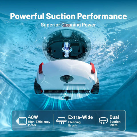 Cordless Robotic Pool Cleaner With 100-Minute Runtime, Dual Suction Ports, Multi-Layer Filtration displayed underwater