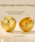 18K Gold Plated Hammered Dome Earrings For Women, Lightweight Hollow Half Ball Studs, Hypoallergenic And Anti Tarnish Texture Jewelry, Everyday Glam And Comfortable Wear, 2.5cm, 20g pair