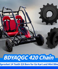 14 Tooth 420 Chain Sprocket With Five Eighth Inch Bore And Three Sixteenths Keyway for Mini Bike and Go Kart shown