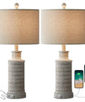 3 Way Dimmable Touch Control Table Lamp Set of 2 With USB Charging Ports for Bedroom and Living Room Vintage Rustic Farmhouse Nightstand Lamps Bulbs Included