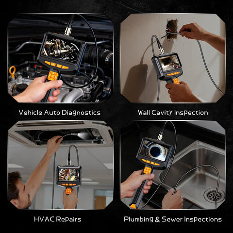 Pro Borescope Camera With Light, 4.3 Inch HD Screen in use for vehicle, wall, HVAC, plumbing inspections