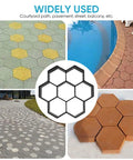 Hexagonal Concrete Molds For Walkways And Pavers DIY Cement Forms shown in various outdoor applications.
