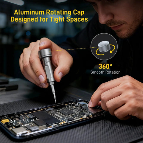 Person using Magnetic 74 In 1 Ratchet Screwdriver Set With Detachable Handle Pro Grade Multi Bit Kit on electronic device