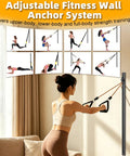 Adjustable Aluminum Resistance Band Wall Mount With 40 Inch Self Locking Track For Home Gym Fitness Anchors with a user exercising.
