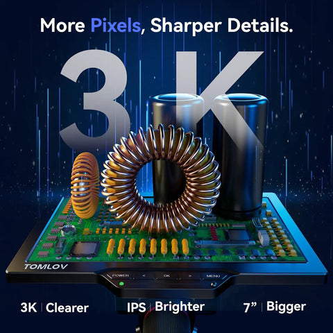 3D Digital Microscope For Soldering With Magnetic Dual Lens, 360 Degree Side Viewing, 7 Inch IPS Screen, 3K Resolution, HDMI And USB Output, Gooseneck Light, Repair Mat, 16GB Built In Memory, Pro Grade Tool For PCB Repair And Jewelry Inspection. 3K PCB board view