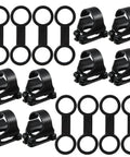 16 Pack Universal Snorkel Clip And Silicone Keeper Set Plastic Snorkel Keeper Tube Holder Mask Clip Retainer For Scuba Diving Accessories Gear Black Now displayed in black with rounded circular and clip structures.