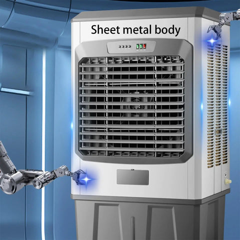 Super Silent Portable Swamp Cooler With Three Quick Speeds, evaporative air conditioner with sheet metal body for indoor or outdoor use.
