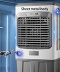 Heavy Duty Portable Swamp Cooler With Three Kickin Speeds And Industrial Evaporative Cooling Tech, sheet metal body detail.