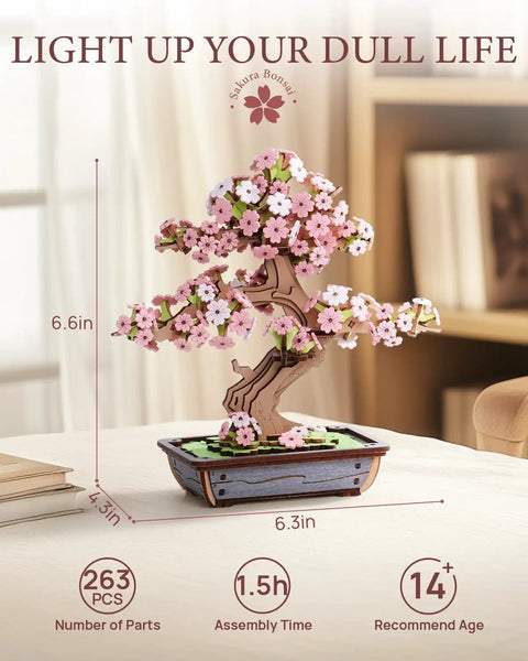 3D Puzzle Kit For Adults Sakura Bonsai Cherry Blossom Wooden Flower Craft Set For DIY Lovers Build A Dope Bonsai Tree Perfect Gift For Mothers Day Christmas Or Birthday 6.3x4.3x6.6in