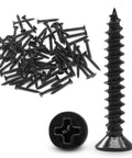 Premium Grade Six Gauge X One Inch Black Wood Screws 120 Piece Pack Carbon Steel Construction with coarse threading for secure grip.